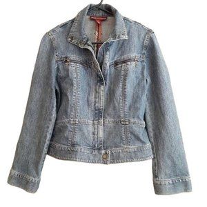 Denim Jacket Jones Wear Jeans Womens Size M Upcycle Embroider Patchwork Applique
